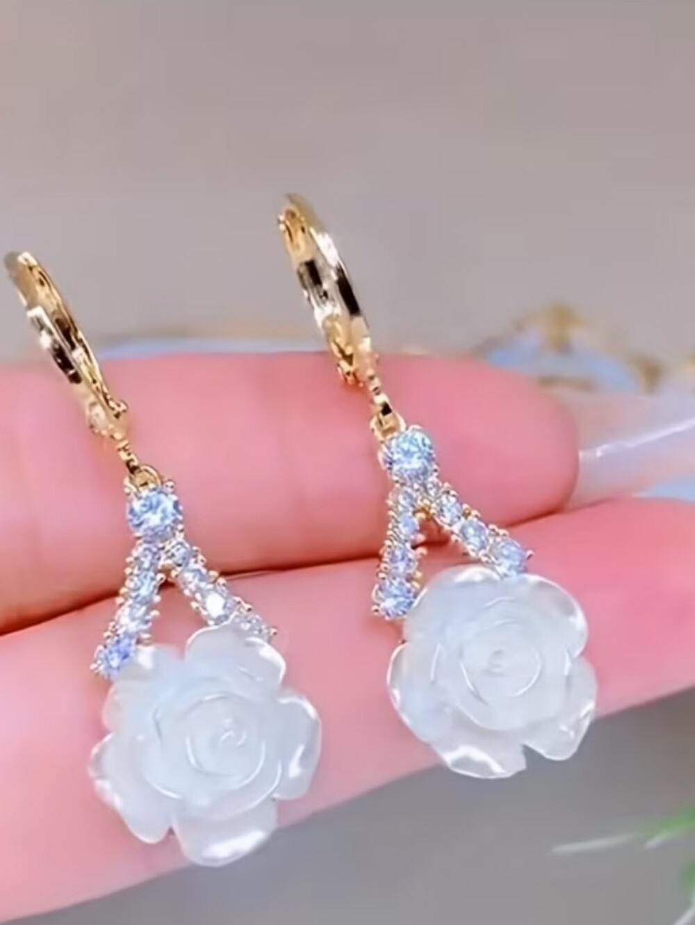1 Set Of Silver-Toned Camelia Earrings-White. NWT.